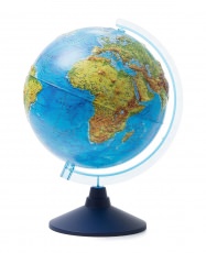 Глобус Земли физический рельефный с подсветкой от батареек, D=25см.