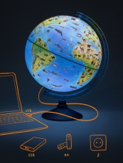 Интерактивный глобус 2в1 Зоогеографический с  двойной системой подсветки от батареек и USB + очки