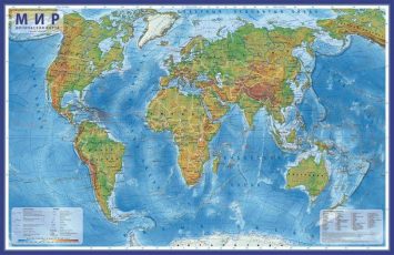 КН039 - Интерактивная карта Мир Физический 1:29М (с ламинацией в тубусе)